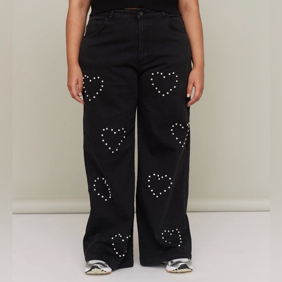 Lazy Oaf Denim - LAZY OAF x G.E.M Cross My Heart Wide Leg Jeans